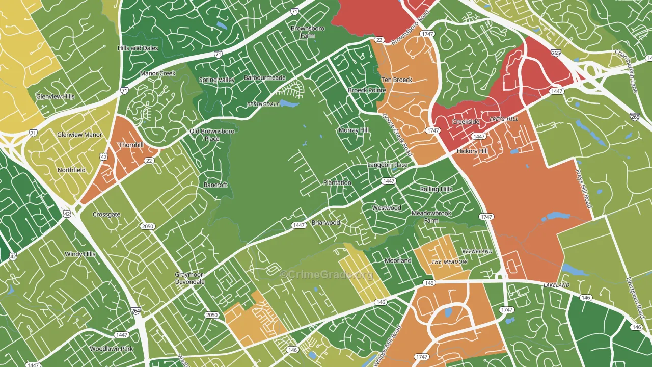 Plantation, KY Map of Theft Rates