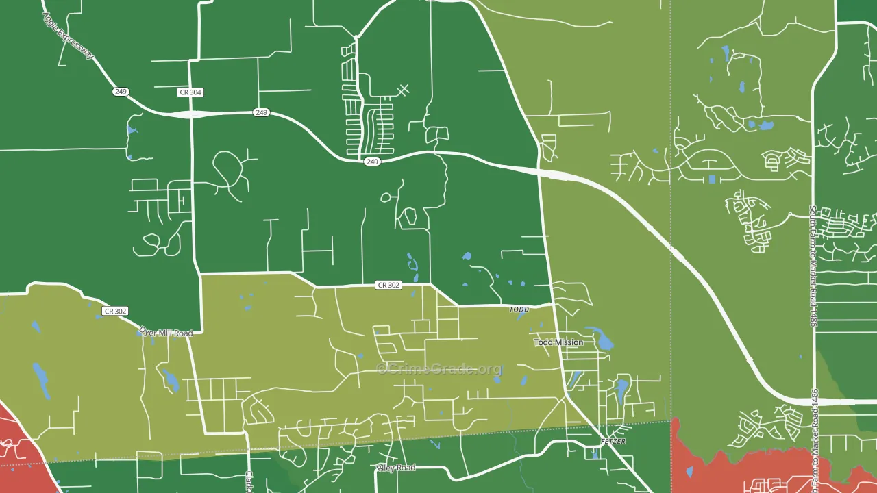 Plantersville, TX Map of Theft Rates