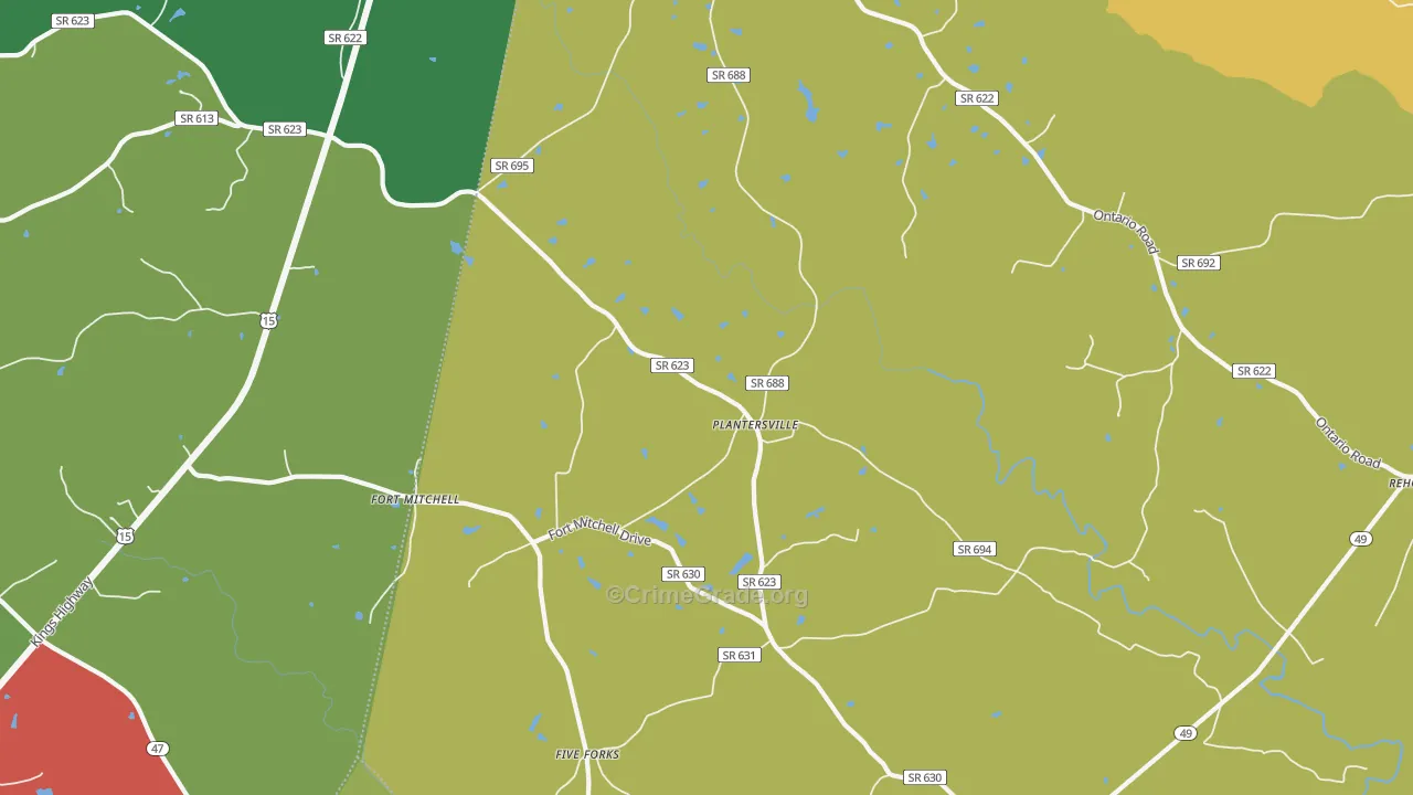 Plantersville, VA Map of Theft Rates