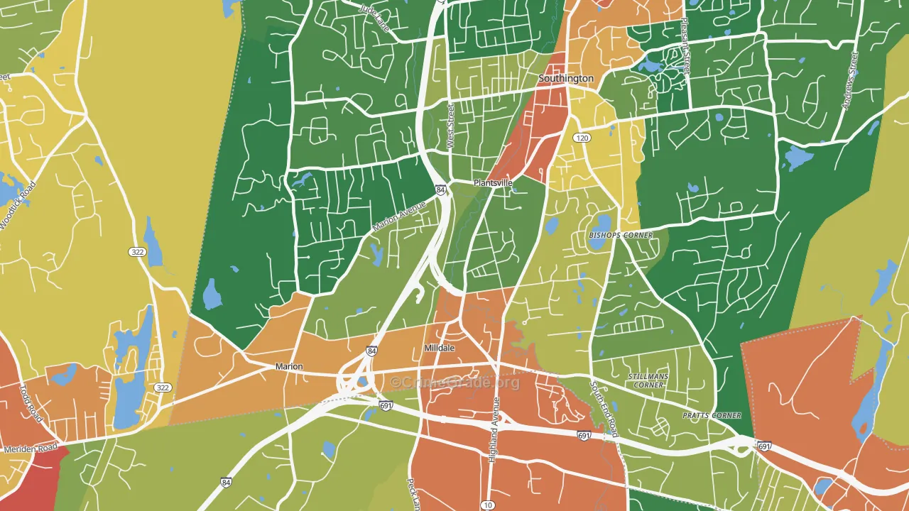 Plantsville, CT Map of Theft Rates