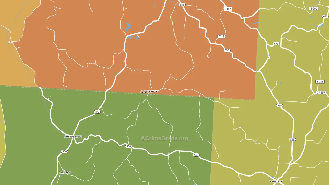 Plantsville, OH Map of Theft Rates