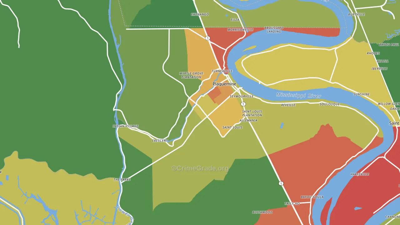Plaquemine, LA Map of Theft Rates