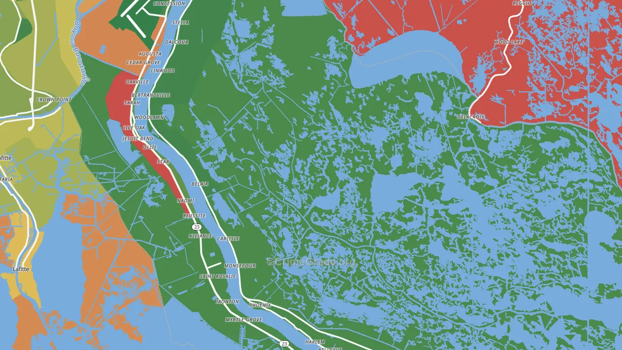 Plaquemines Parish, LA Map of Theft Rates