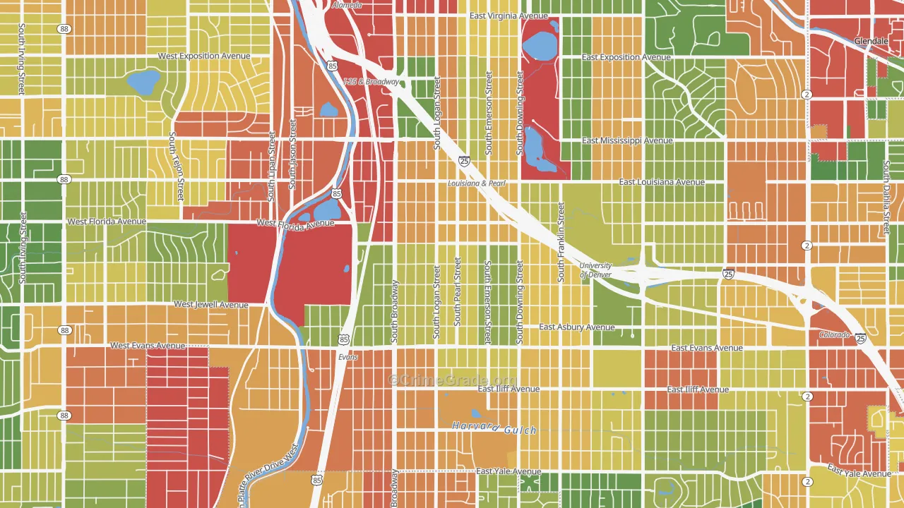 Platt Park, Denver, CO Map of Theft Rates