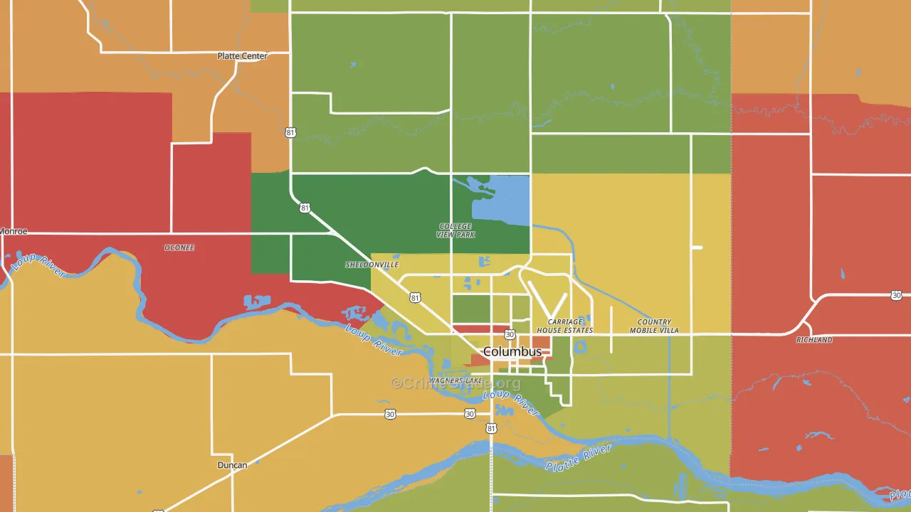 Platte County, NE Map of Theft Rates
