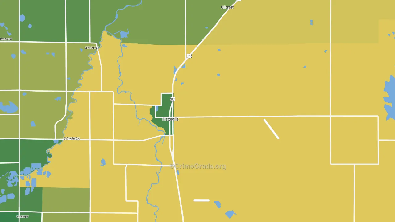 Platteville, CO Map of Theft Rates