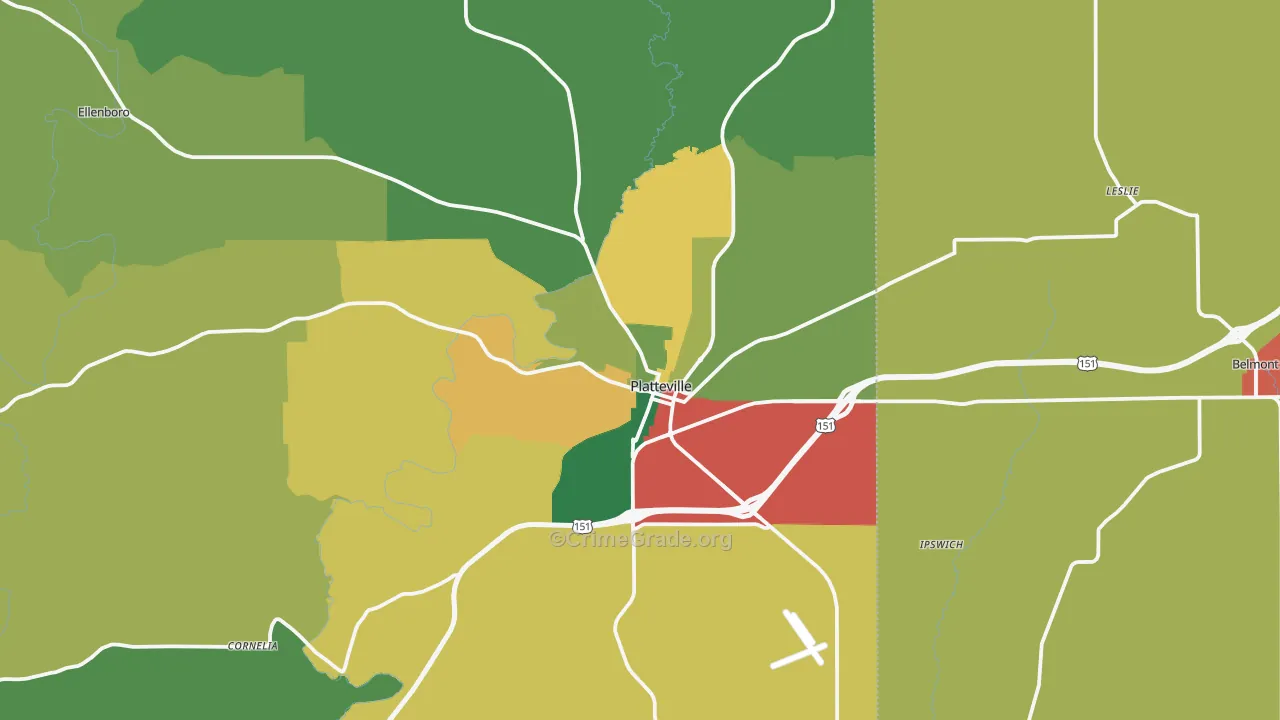 Platteville, WI Map of Theft Rates