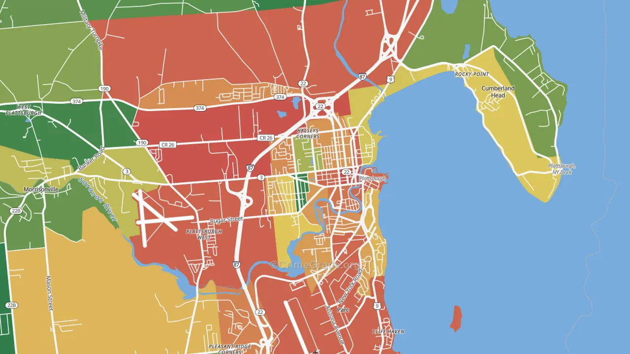 Plattsburgh, NY Map of Theft Rates
