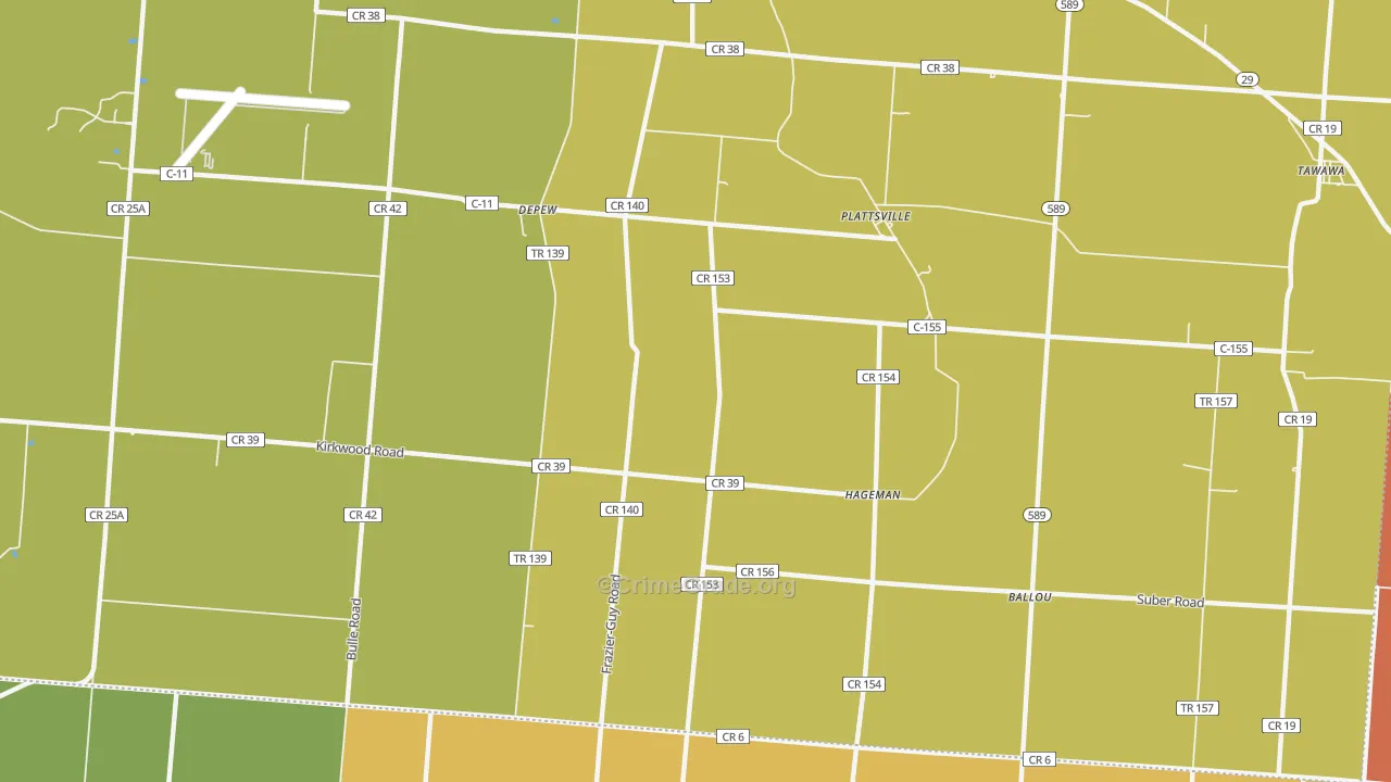 Plattsville, OH Map of Theft Rates
