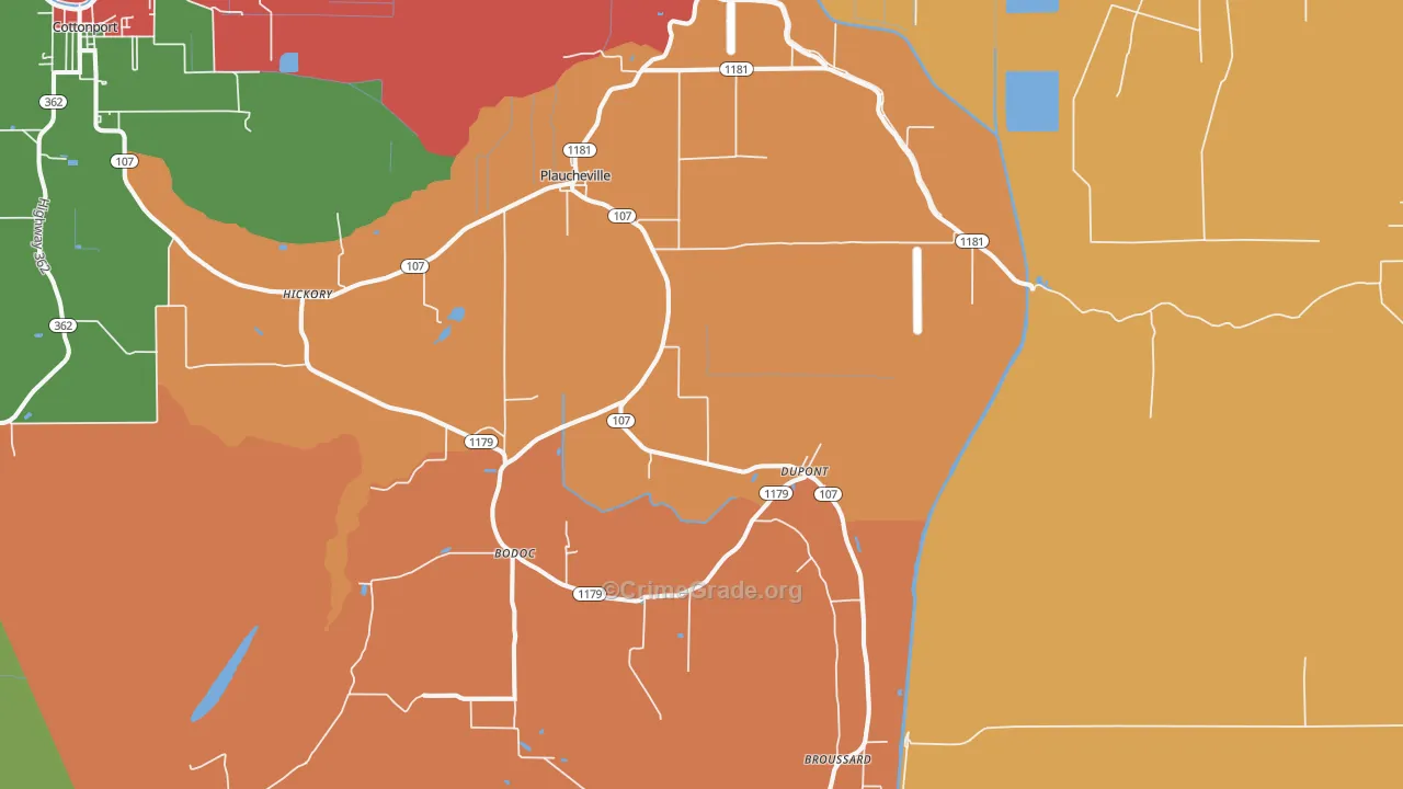 Plaucheville, LA Map of Theft Rates