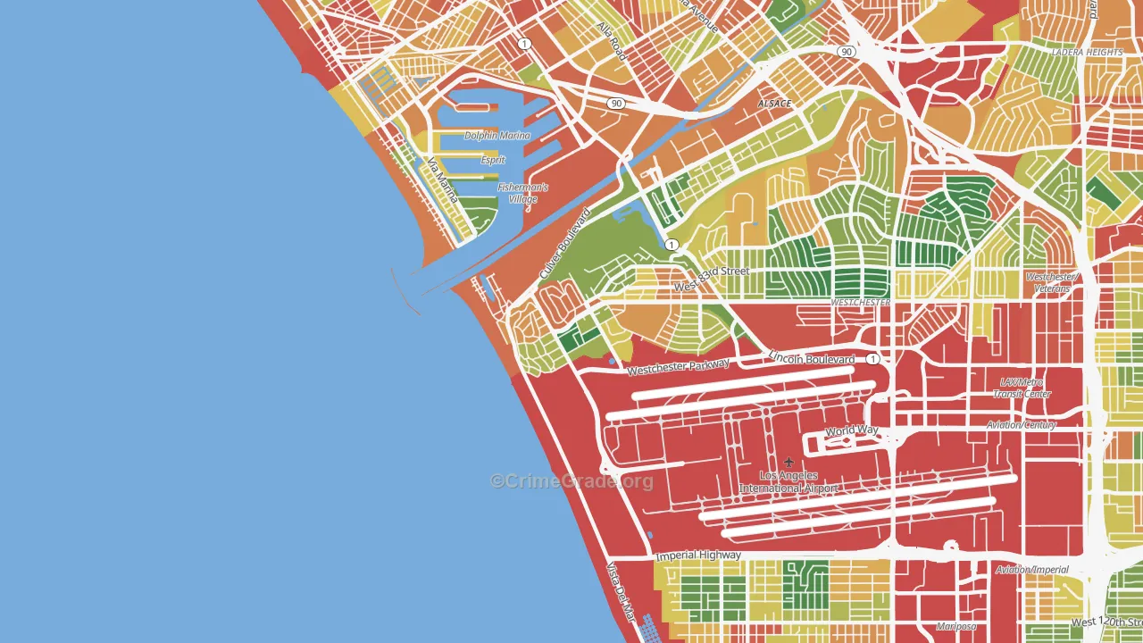 Playa Del Rey, CA Map of Theft Rates