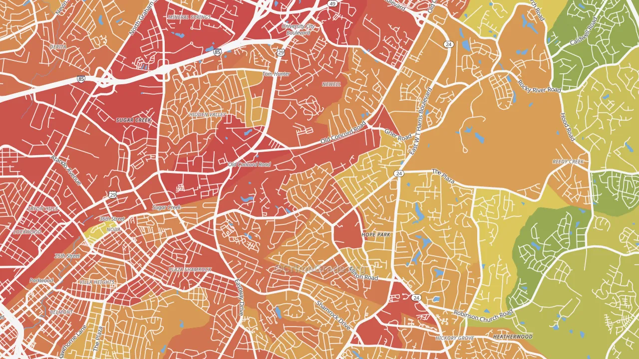 Plaza-Eastway, Charlotte, NC Map of Theft Rates