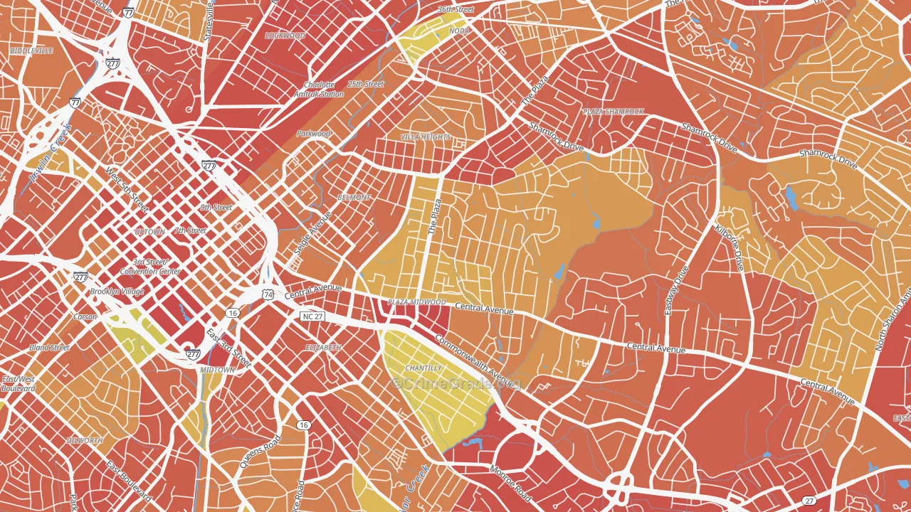 Plaza Midwood, Charlotte, NC Map of Theft Rates
