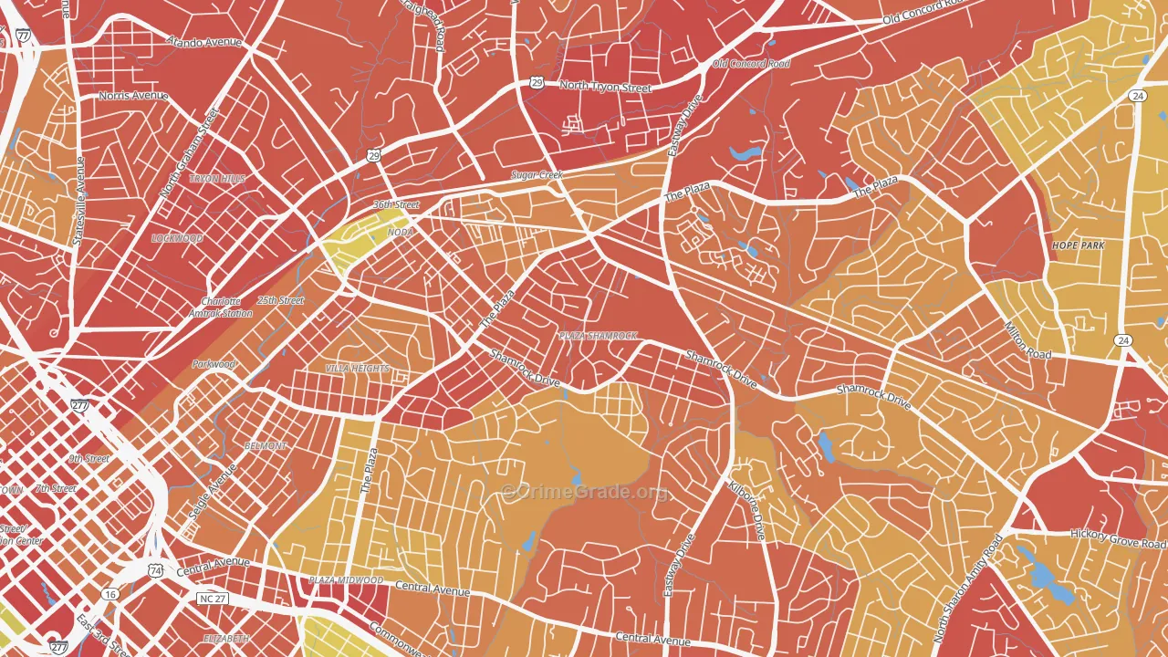 Plaza-Shamrock, Charlotte, NC Map of Theft Rates
