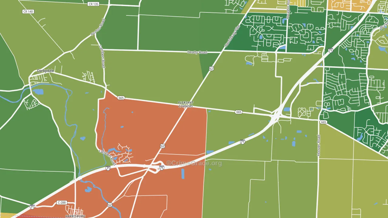 Pleasant Corners, OH Map of Theft Rates