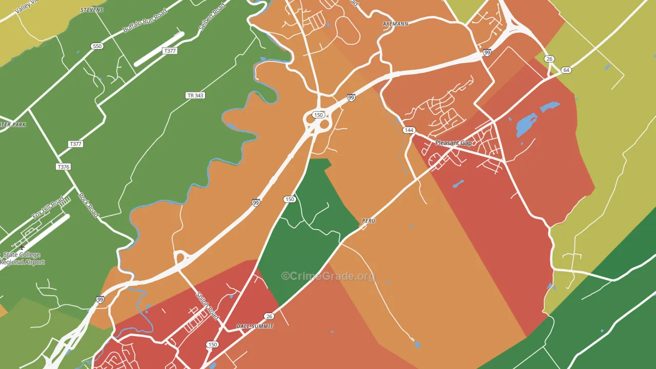 Pleasant Gap, PA Map of Theft Rates