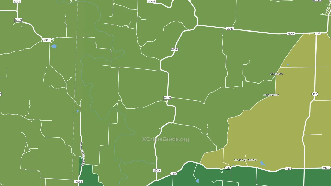 Pleasant Green, MO Map of Theft Rates