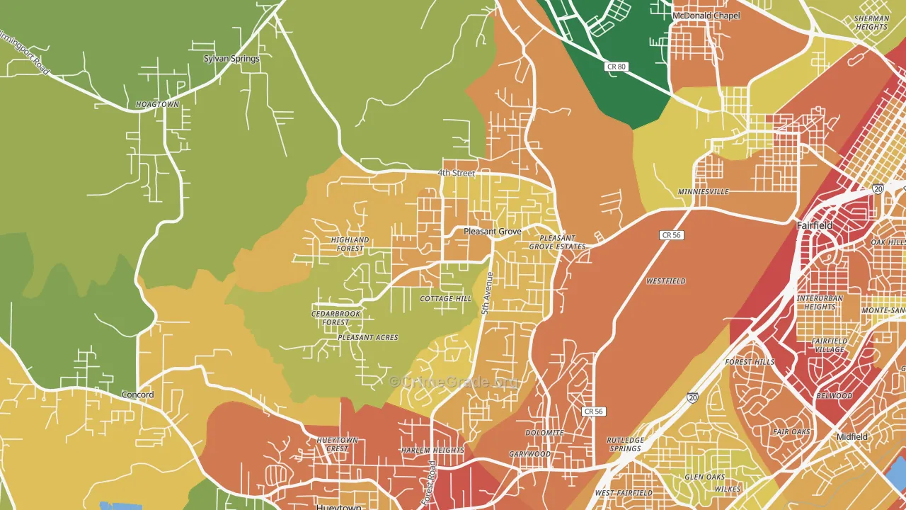 Pleasant Grove, AL Map of Theft Rates