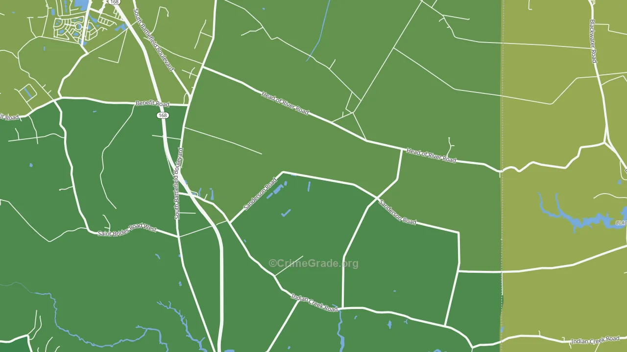 Pleasant Grove East, Chesapeake, VA Map of Theft Rates