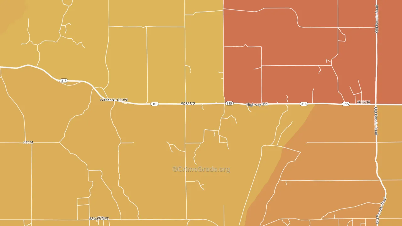 Pleasant Grove, MS Map of Theft Rates