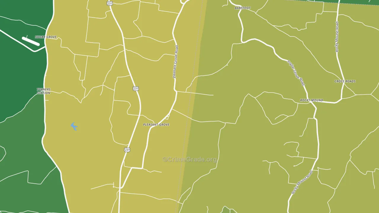 Pleasant Grove, TN Map of Theft Rates