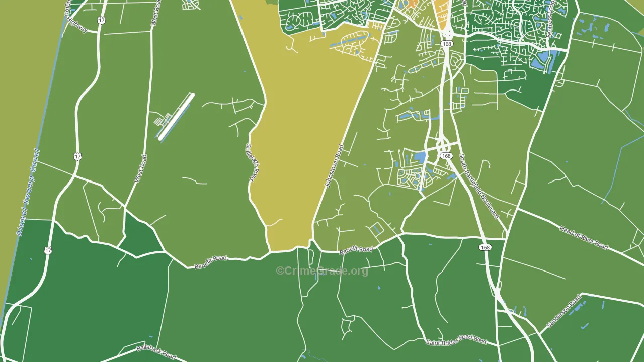 Pleasant Grove West, Chesapeake, VA Map of Theft Rates