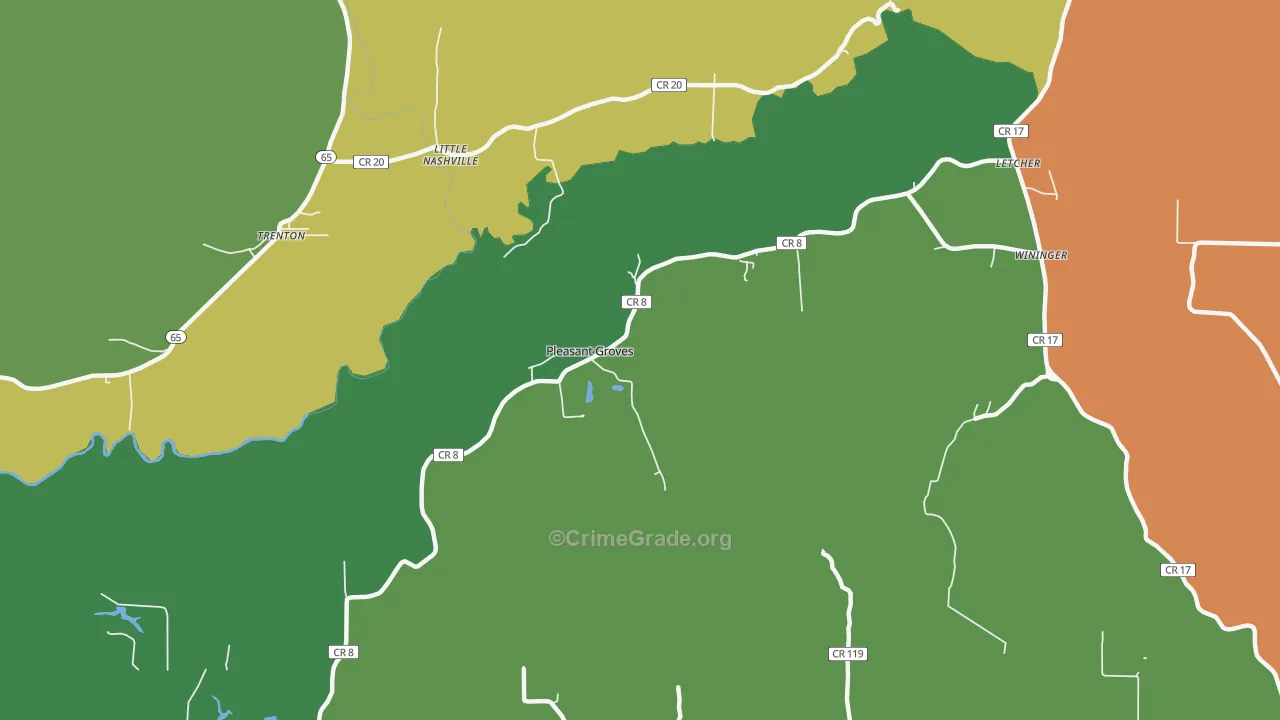 Pleasant Groves, AL Map of Theft Rates