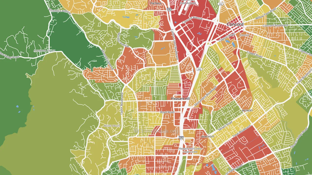 Pleasant Hill, CA Map of Theft Rates