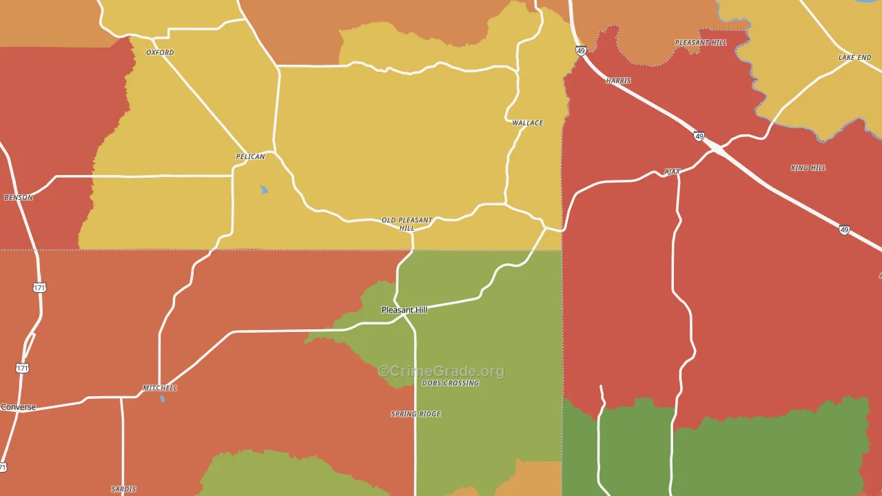 Pleasant Hill, LA Map of Theft Rates
