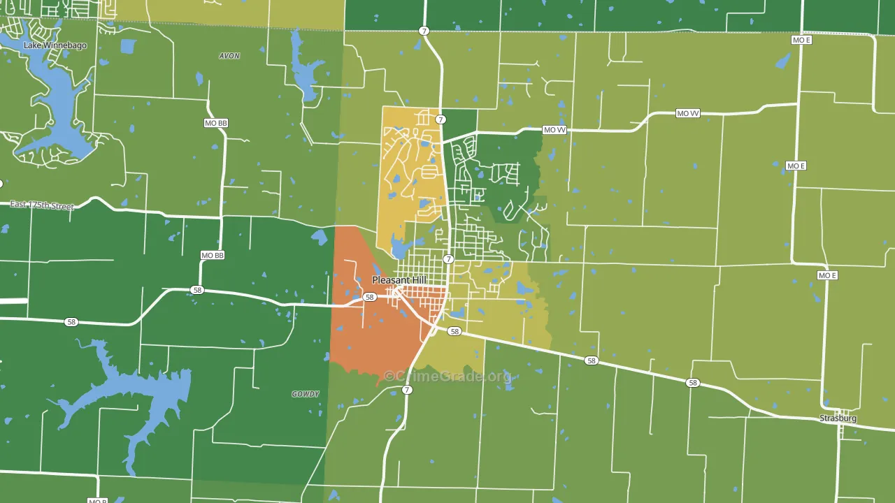 Pleasant Hill, MO Map of Theft Rates