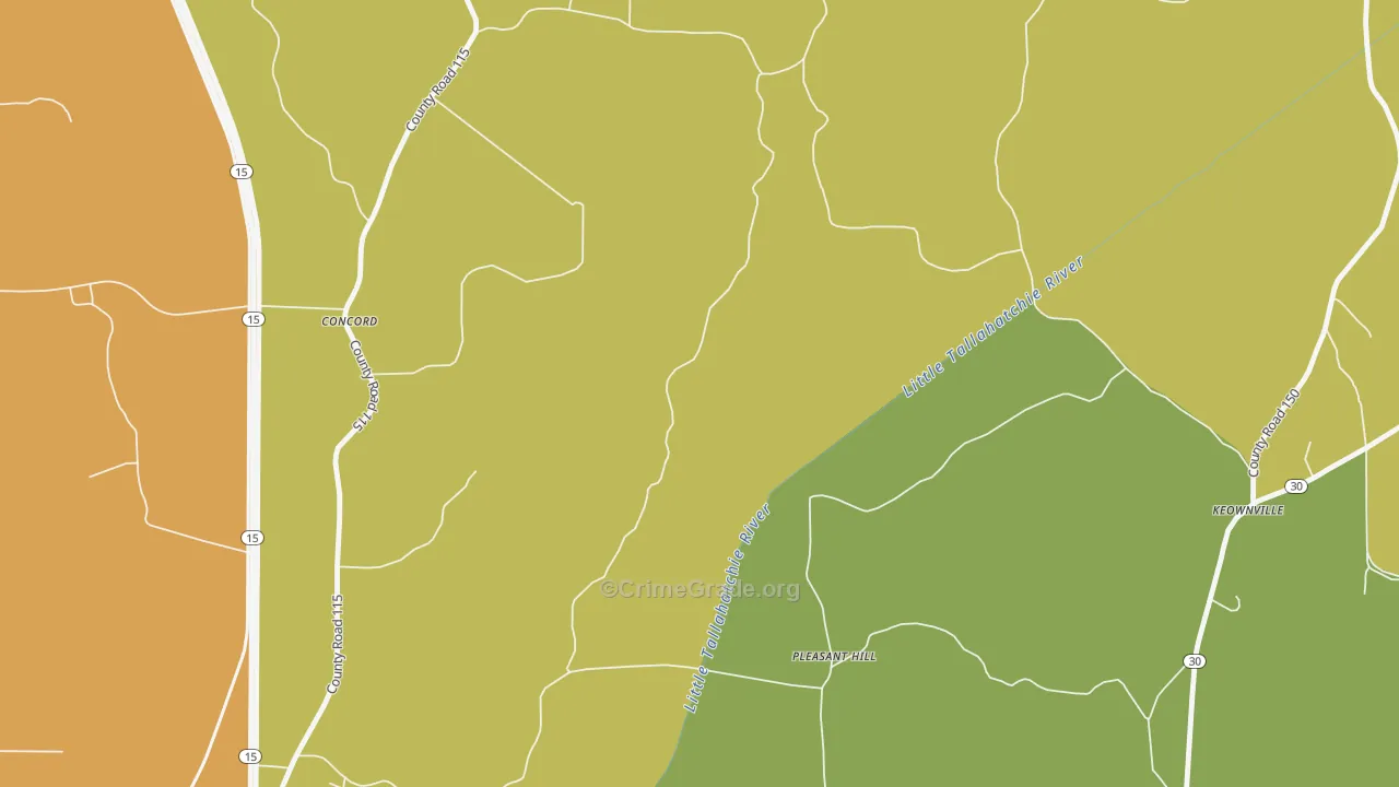 Pleasant Hill, MS Map of Theft Rates