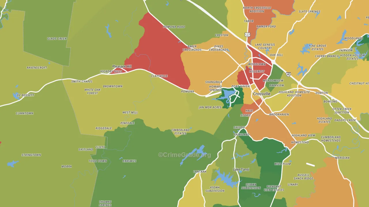 Pleasant Hill, TN Map of Theft Rates
