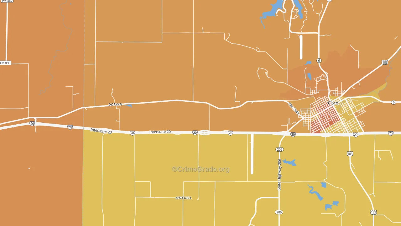 Pleasant Hill, TX Map of Theft Rates