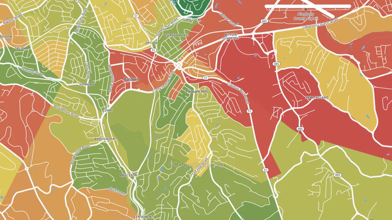 Pleasant Hills, PA Map of Theft Rates