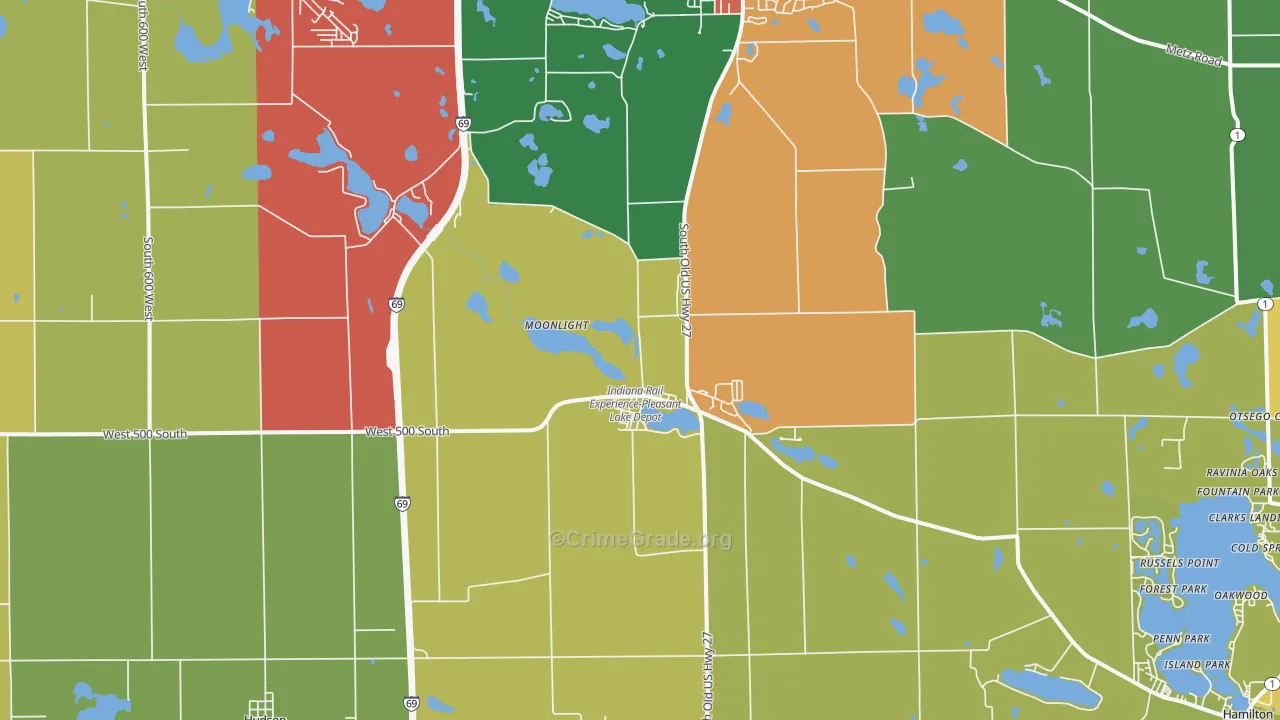 Pleasant Lake, IN Map of Theft Rates
