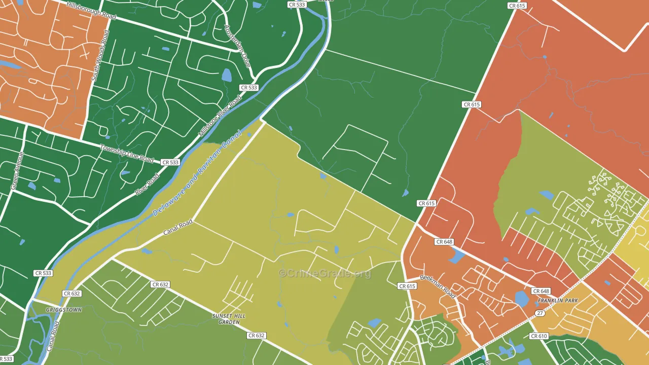 Pleasant Plains, NJ Map of Theft Rates
