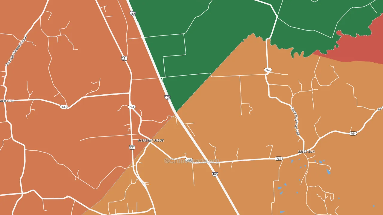 Pleasant Ridge, KY Map of Theft Rates
