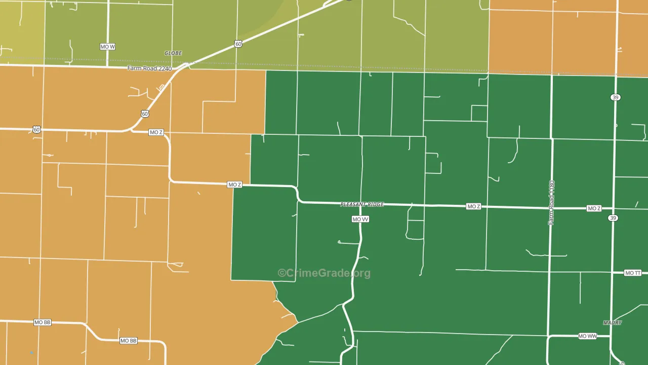 Pleasant Ridge, MO Map of Theft Rates