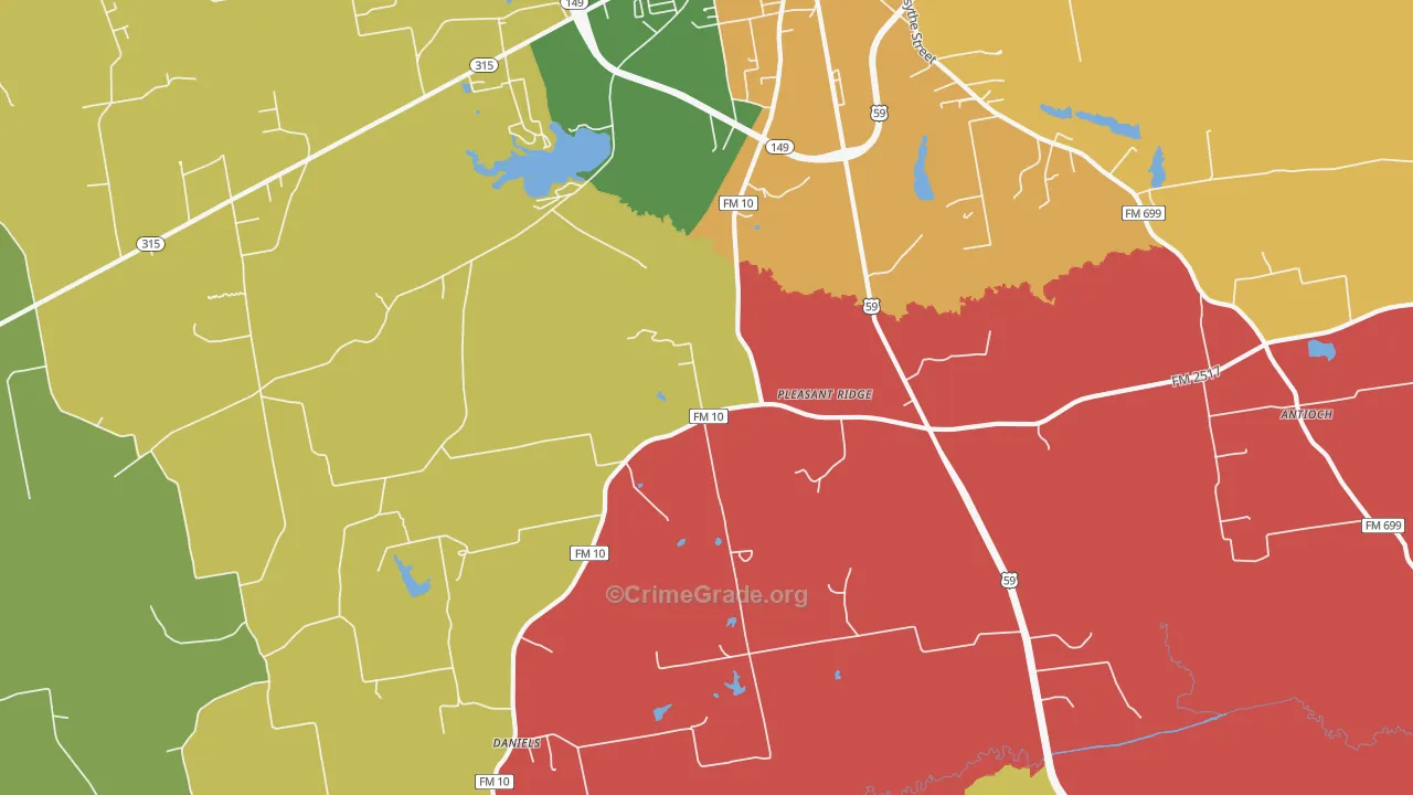 Pleasant Ridge, TX Map of Theft Rates