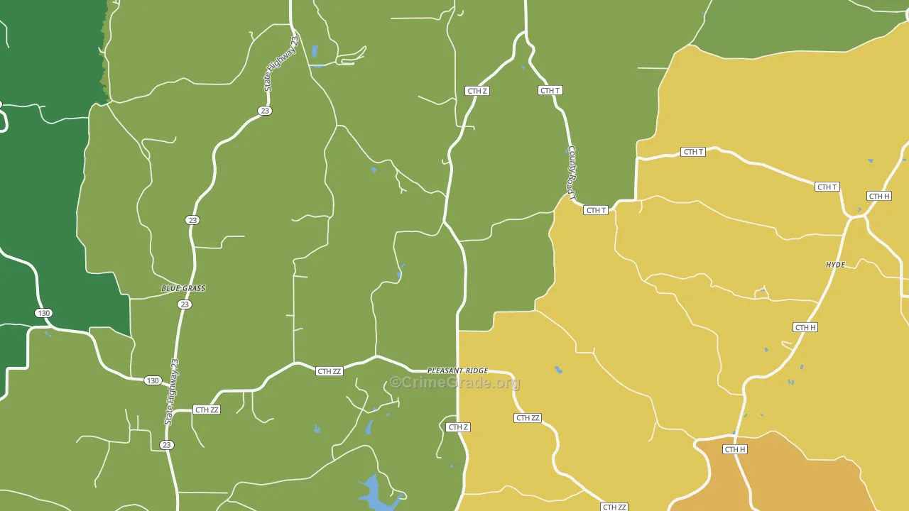 Pleasant Ridge, WI Map of Theft Rates