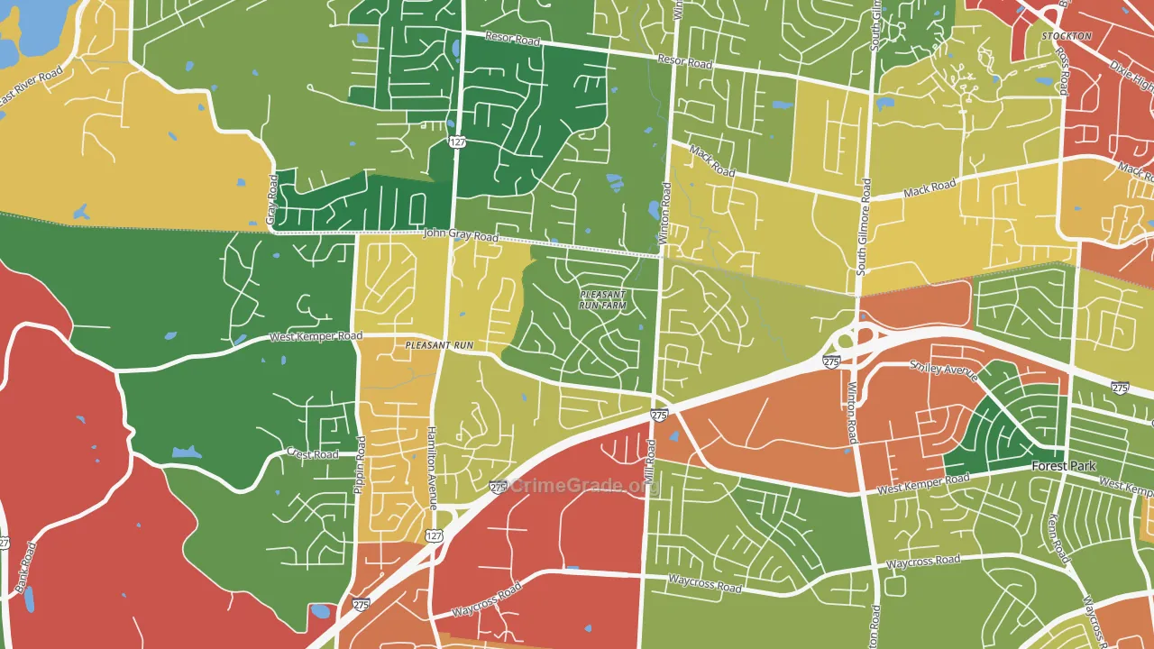 Pleasant Run Farm, Cincinnati, OH Map of Theft Rates