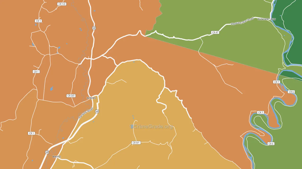 Pleasant Run, WV Map of Theft Rates