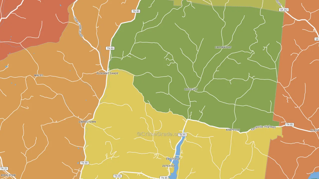 Pleasant Shade, TN Map of Theft Rates