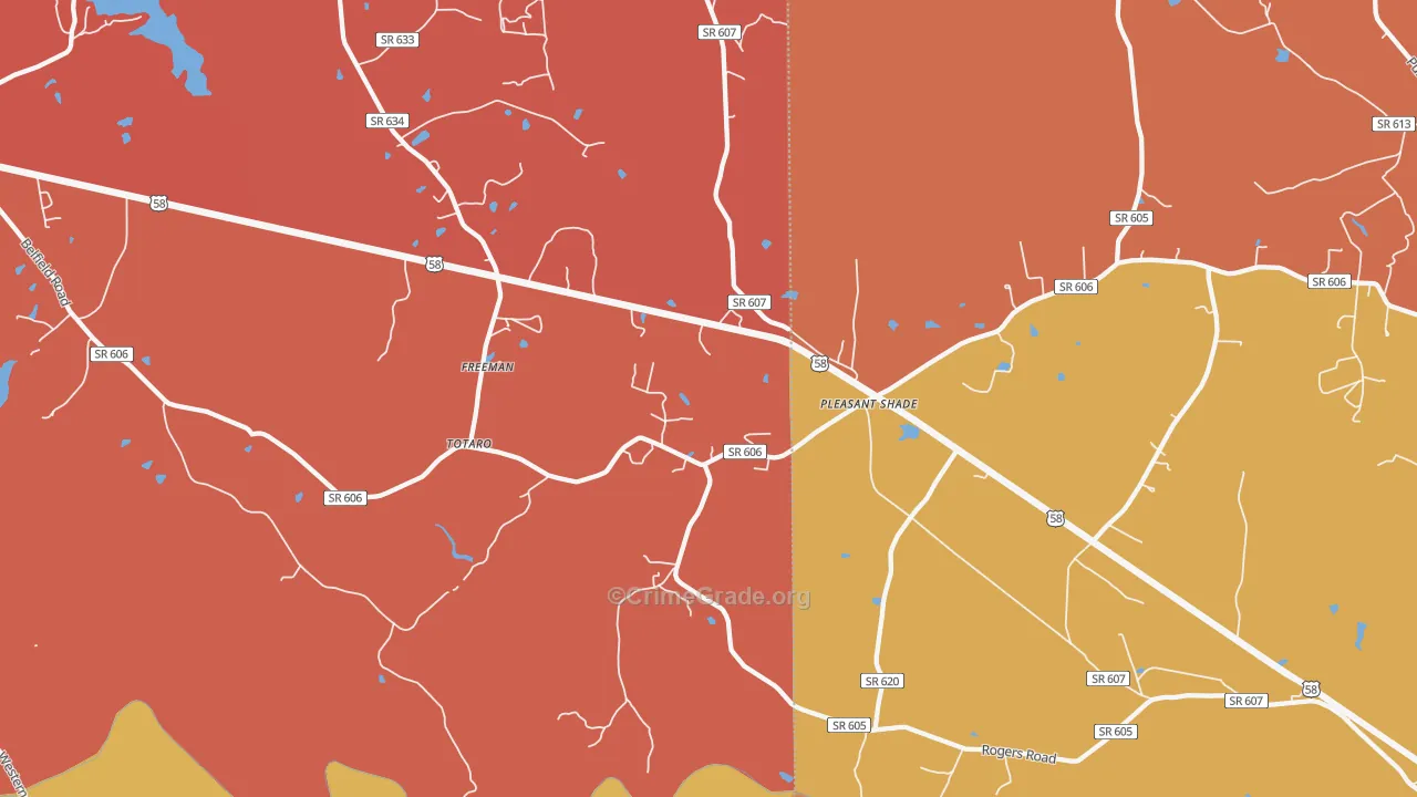 Pleasant Shade, VA Map of Theft Rates