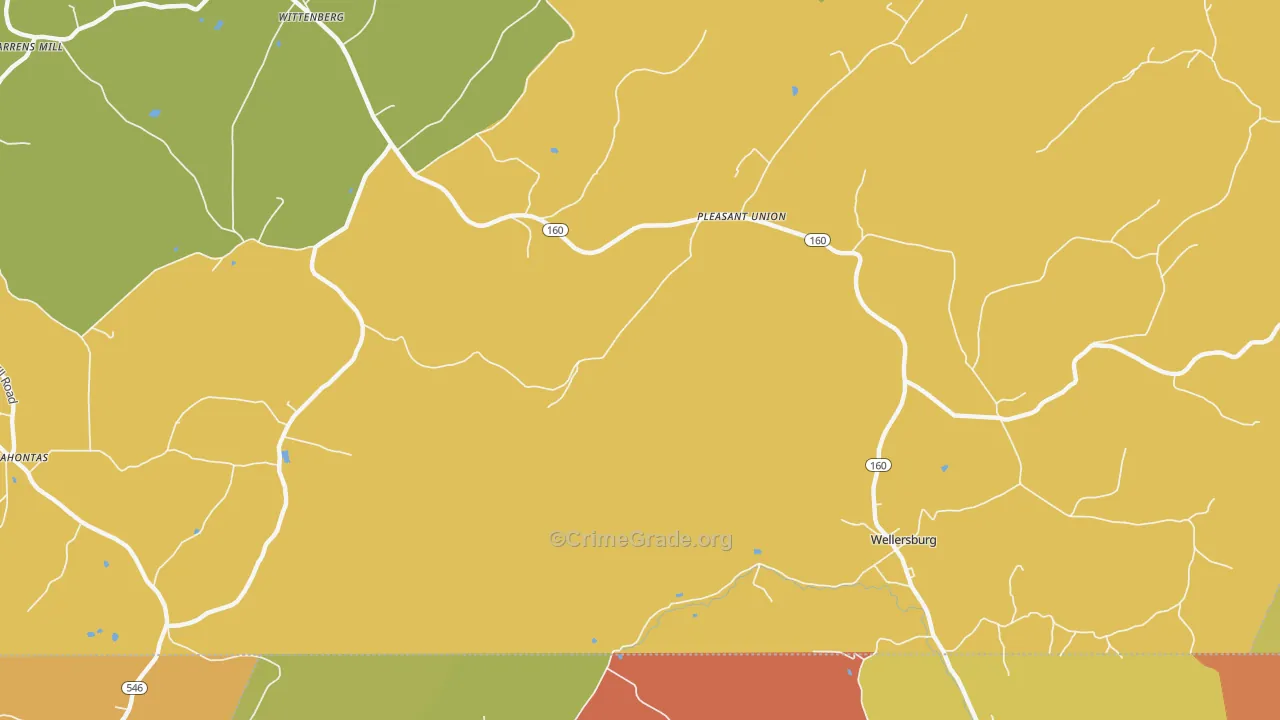 Pleasant Union, PA Map of Theft Rates