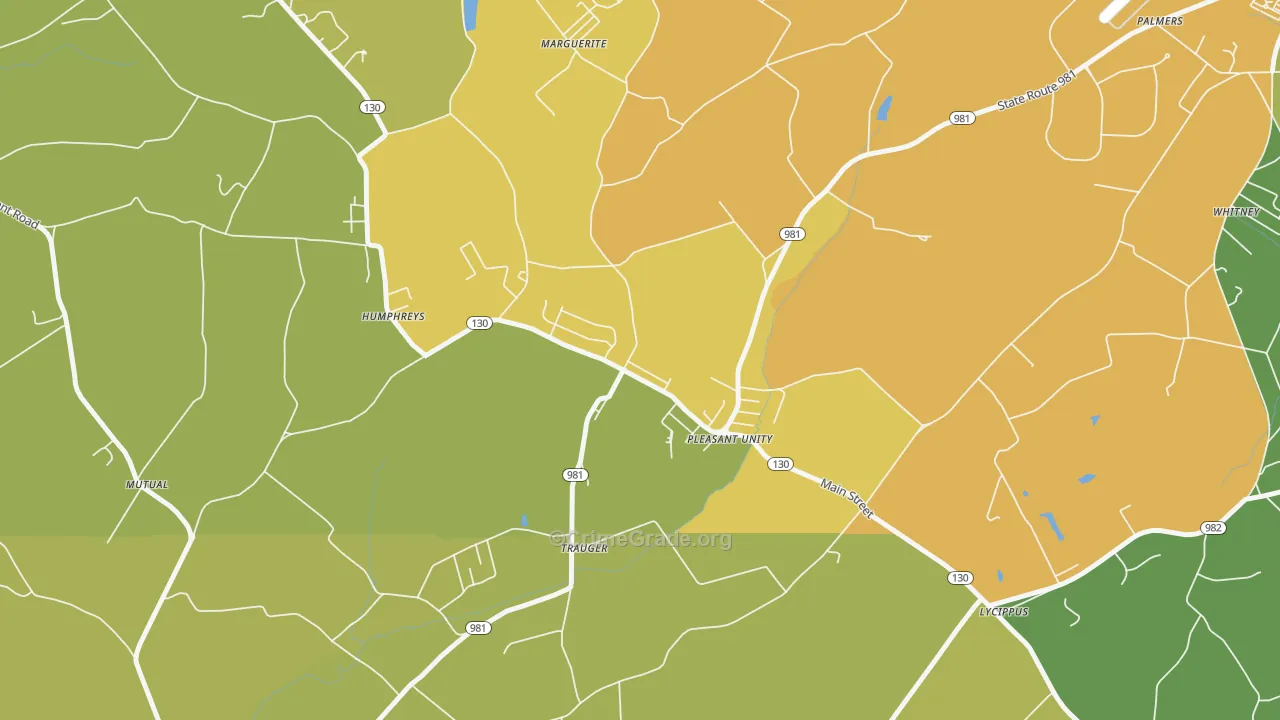 Pleasant Unity, PA Map of Theft Rates
