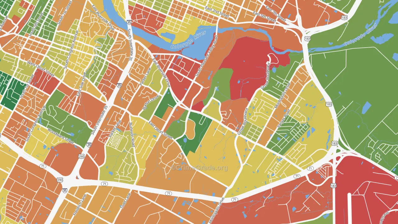 Pleasant Valley, Austin, TX Map of Theft Rates