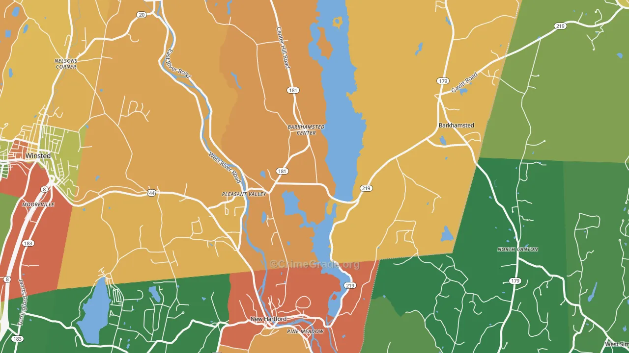 Pleasant Valley, CT Map of Theft Rates