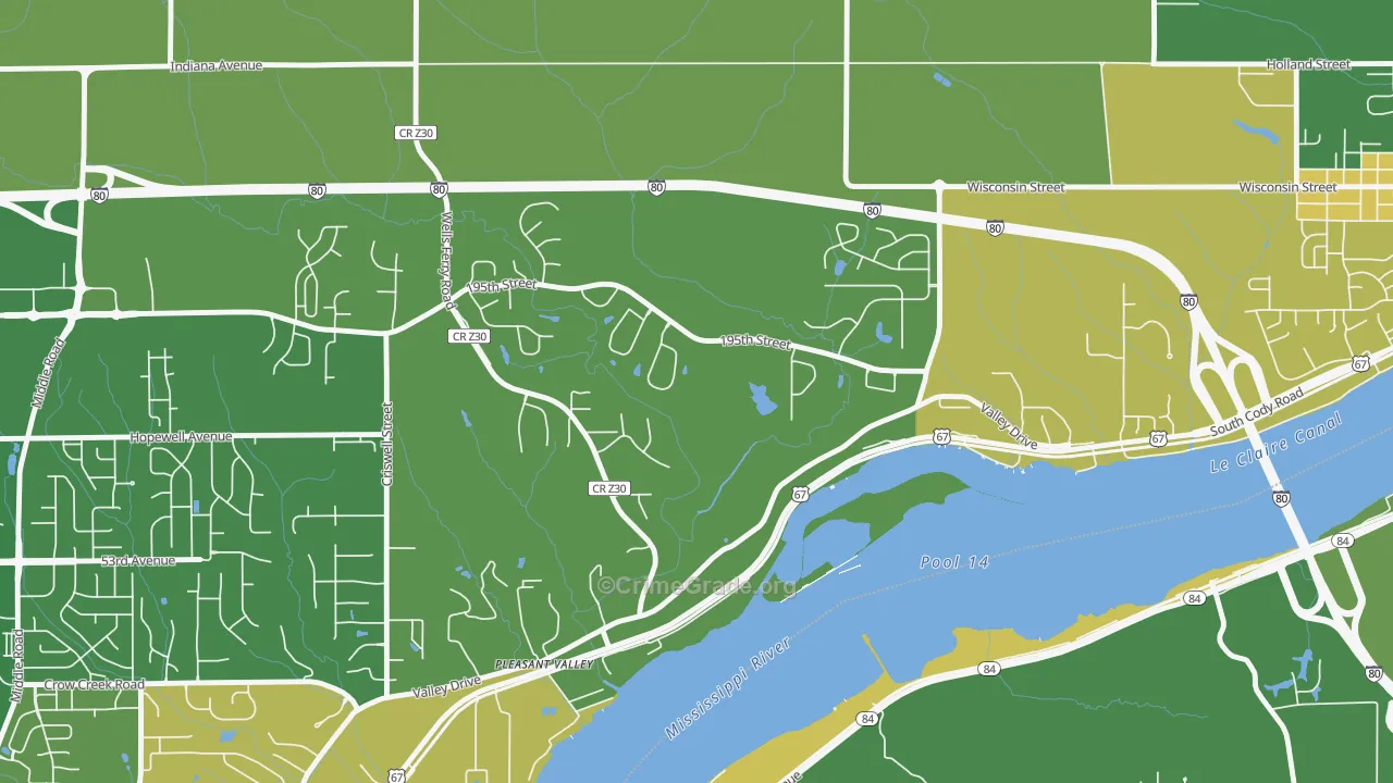 Pleasant Valley, IA Map of Theft Rates
