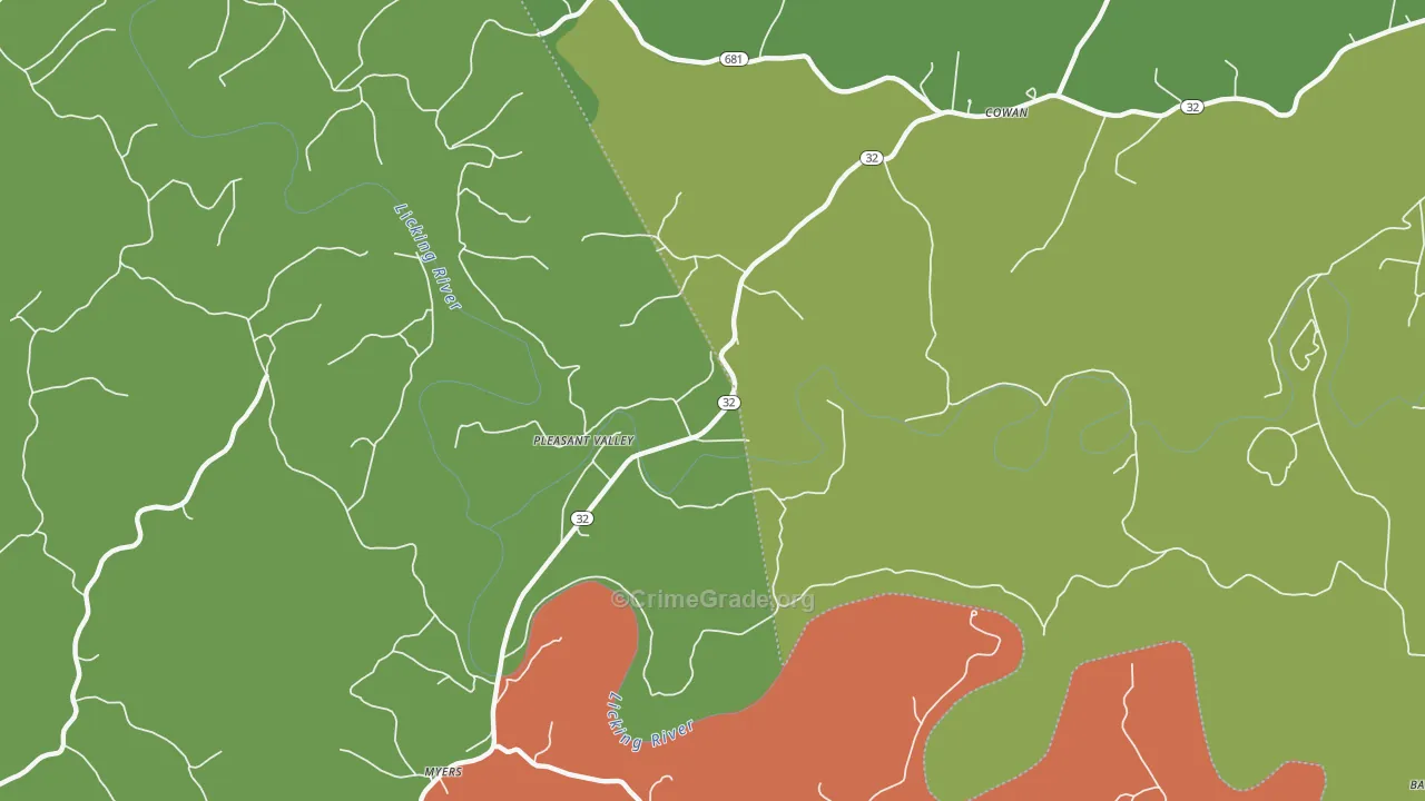 Pleasant Valley, KY Map of Theft Rates